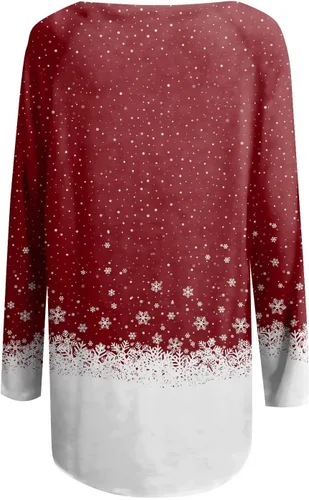 Vista 2 de Christmas Shirts Autumn and Winter Women's Casual Fashion Christmas Printed Long Sleeve Midi Top Dressy Shirt Pullover