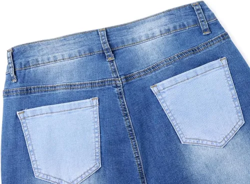 Vista 4 de vanberfia - Pantalones elásticos de cintura media para mujer, diseño retazos de mezclilla