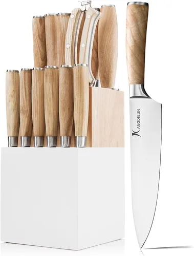 Vista 10 de Kangdelun Natura Series Juego de 15 Cuchillos con Bloque, Acero Inoxidable de Alto Carbono Ultra Afilado con Mango de Madera