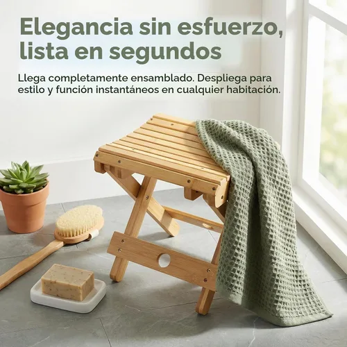 Vista 5 de Lawei Taburete plegable de bambú – Taburete de ducha de bambú de 12 pulgadas de altura, sillas de asiento de spa para ducha, afeitado de piernas