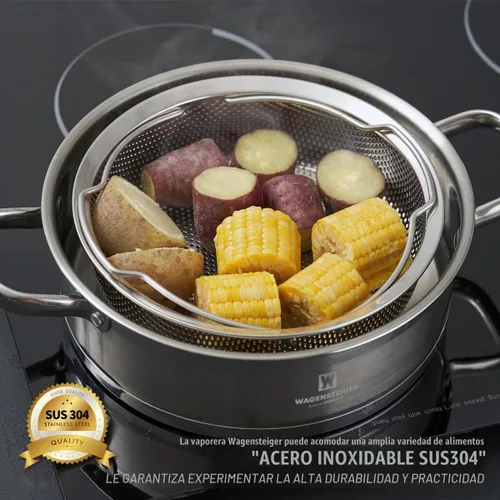 Vista 9 de Cesta de vapor instantánea para llevar con asas y pies, construcción de acero inoxidable SUS304 de alta calidad, cesta coladora perforada multiusos