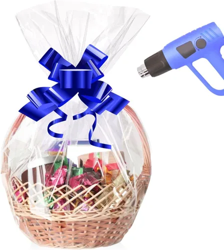 Vista 8 de mioule Bolsas retráctiles navideñas para cestas de regalo, 10 bolsas de plástico termorretráctiles de celofán de 16 x 24 pulgadas para cestas