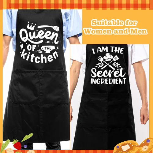 Vista 3 de Paquete de 3 divertidos delantales de cocina para mujeres y hombres, delantales de cocina negros a prueba de aceite con bolsillos ajustables, regalo