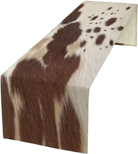 Vista 45 de Camino de mesa con estampado de vaca, camino de mesa estilo occidental con estampado de cuero de vaca en blanco y negro, decoración de mesa