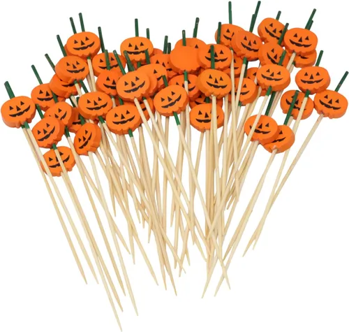 Vista 9 de Honbay 100 piezas de palillos de cóctel de calabaza de bambú de frutas, hamburguesas, palillos de dientes para cupcakes, sándwich, aperitivo