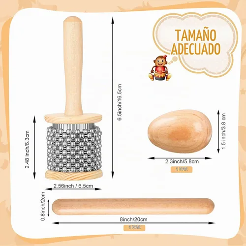 Vista 2 de Nuanchu - Juego de instrumentos de percusión de mano de madera, 5 piezas