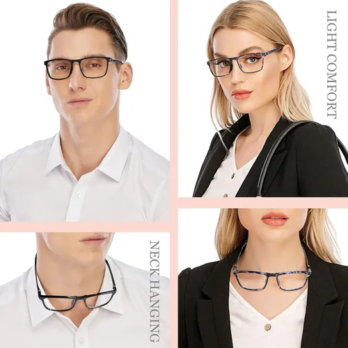 Vista 3 de AQWANO Paquete de 2 lentes de lectura colgantes para el cuello para mujeres y hombres, estilo deportivo, duraderos, flexibles, TR90, ultra ligeros