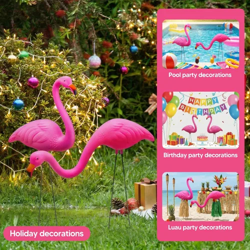 Vista 6 de JOYIN Juego de 2 pequeñas estacas de adorno de flamenco rosa para patio, mini estatua de flamenco de plástico con patas de metal para aceras