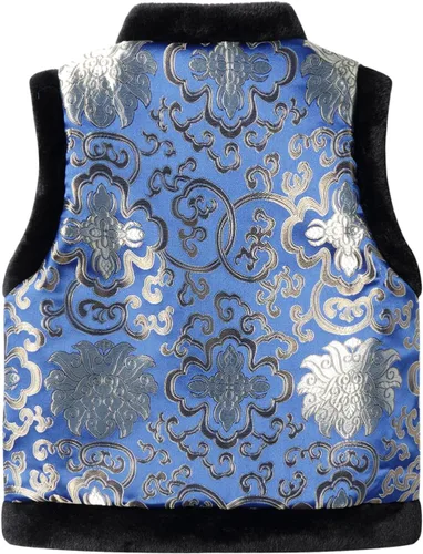 Vista 3 de Mud Kingdom Chaleco de forro polar para niños con forro cálido tradicional chino con botones de Año Nuevo Azul