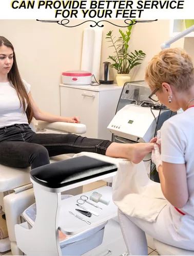Vista 6 de Kalolary Reposapiés de pedicura, manicura con ruedas de piel sintética, reposapiés de belleza para el hogar, reposapiés, pedicura, reposapiés