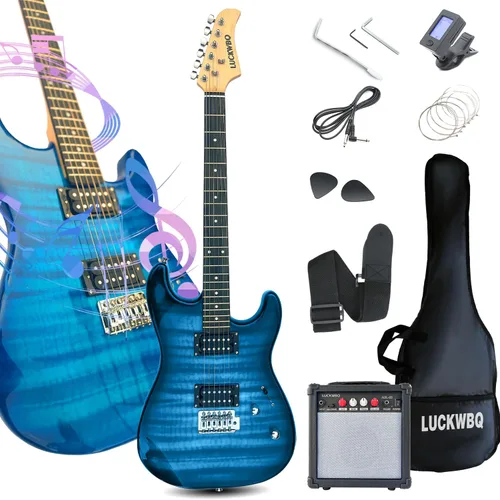 Vista 8 de Kit de inicio de guitarra eléctrica estilo ST de tamaño completo de 39 pulgadas con pastilla HH, amplificador portátil de 20 W, afinador, bolsa
