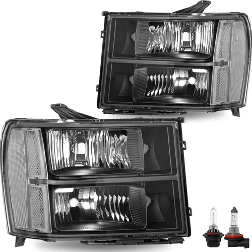 Vista 16 de SOCKIR Conjunto de Faros Halógenos Bombillas Incluidas Compatible con GMC 2007-2013 Sierra 1500 / 2007-2014 2500HD 3500HD 09-13 Hybrid Lado