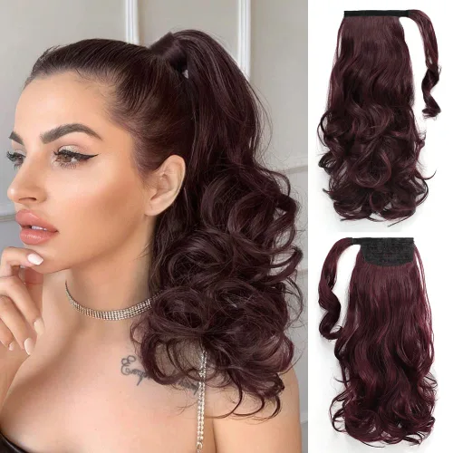 Vista 9 de Auburn - Extensiones de cabello con clip de cola de caballo, extensiones de cola de caballo de 16 pulgadas, rizadas, onduladas, sintéticas