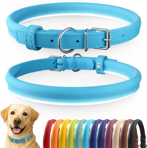 Vista 96 de CollarDirect - Collar de cuero enrollado para perro, collar redondo acolchado suave para cachorro, collar de cuero auténtico hecho a mano