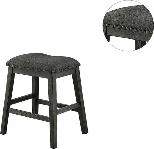 Vista 4 de simple relax Taburete acolchado de tela de lino, gris oscuro (juego de 2)