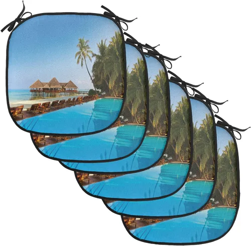 Vista 85 de Lunarable Cojín para silla costera, diván del desierto, descanso solitario, vacaciones, tropical, resort playa, ocio, asiento acolchado para cocina