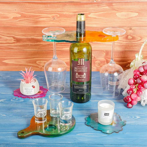 Vista 4 de Geiserailie 4 piezas de soporte para copas de vino, molde de resina, bandeja de servir, molde epoxi, estante de vino, plantilla de silicona, soporte