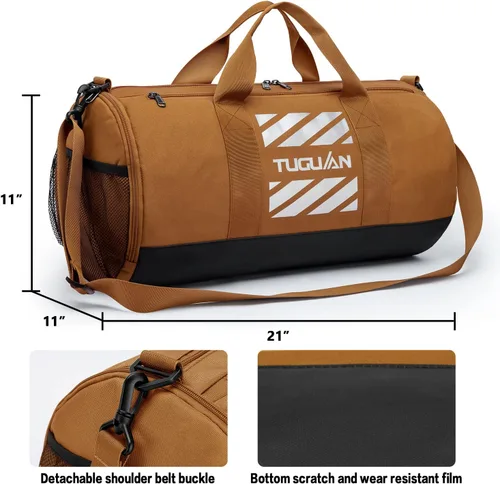 Vista 4 de TUGUAN Bolsas de gimnasio para hombres y mujeres, bolsa de gimnasio con bolsillo húmedo y compartimento para zapatos, bolsa de lona para hombres