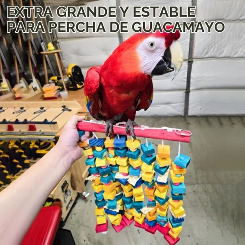 Vista 5 de Juguetes de pájaros extra grandes para guacamayos, bloques de madera multicolor juguete para masticar pájaros, jaula de loro, juguete de mordida