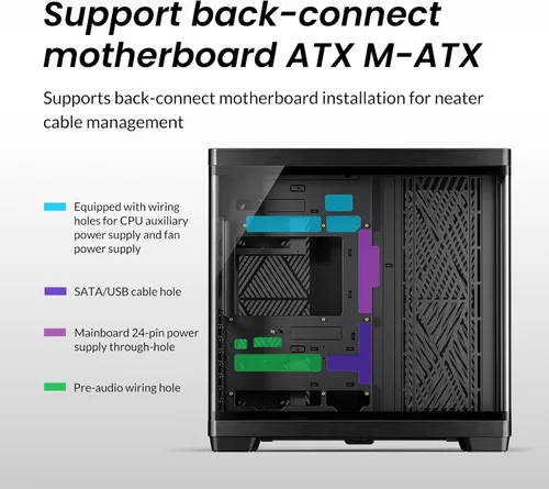 Vista 6 de JONSBO TK-4 Negro ATX PC Case, gabinete separado de la torre media de la computadora, vidrio envolvente bidoblado, aleación de aluminio, soporte