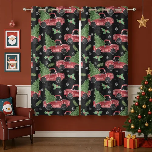 Vista 11 de Cortinas opacas de muñeco de nieve de Navidad para niñas y niños, decoración del hogar, invierno, Papá Noel, trineo, regalo, con ojales, aislamiento