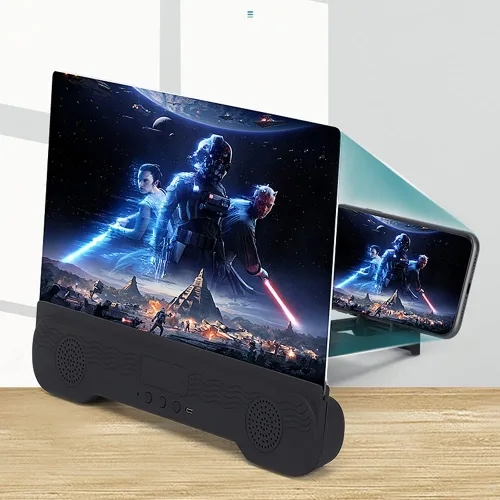 Vista 2 de Lupa de pantalla de teléfono de 12 pulgadas con altavoz Bluetooth Soporte plegable para teléfono para todos los teléfonos inteligentes