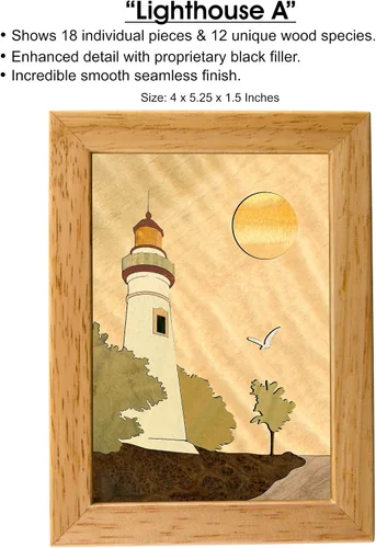 Vista 2 de Caja de faro de madera, hecha a mano en Estados Unidos, calidad inigualable, única, no hay dos iguales, obra original de arte de madera. Un regalo