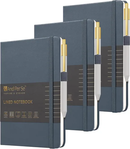 Vista 32 de &And Per Se Juego de diario y bolígrafo forrados (3 paquetes), cuaderno de tapa dura de cuero A5 con bolígrafo y juego de papelería, 160 páginas