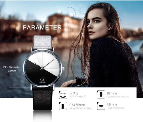 Vista 6 de SHENGKE Simplicity - Reloj creativo para mujer, de piel auténtica, elegante, para mujer