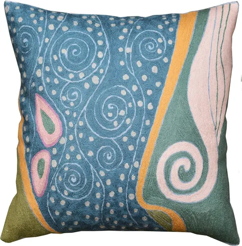 Vista 10 de Klimt - Funda de almohada moderna azul para sofá Almohadas contemporáneas azules Cojín de silla moderno abstracto Almohada moderna