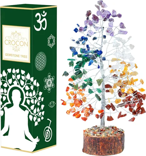 Vista 17 de Árbol de la vida de chakras de aventurina amarilla, árbol de cristal para energía positiva, decoración de Feng Shui, árbol de piedras preciosas