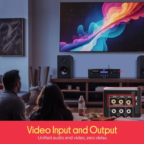 Vista 6 de Pyle Combo de micrófono inalámbrico/amplificador Bluetooth, potencia máxima de 200 W, receptor de audio estéreo de doble canal con USB - Reproductor