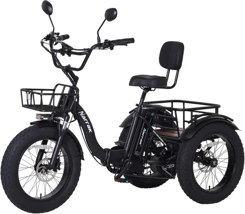 Vista 14 de NARRAK Triciclo eléctrico para adultos, triciclo eléctrico plegable con neumáticos gruesos, bicicletas eléctricas de 3 ruedas, pico de 1350 W