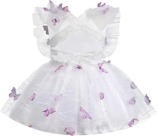 Vista 3 de Vestido para sesión de fotos de fiesta de cumpleaños con espalda descubierta para bebé, niña, mariposa, fresa, volantes, princesa, pastel, fiesta