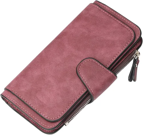 Vista 27 de Carteras de cuero para mujer con bloqueo RFID, billetera delgada, plegable, tarjetero con cremallera, bolsillo para monedas, ventana para A-Negro