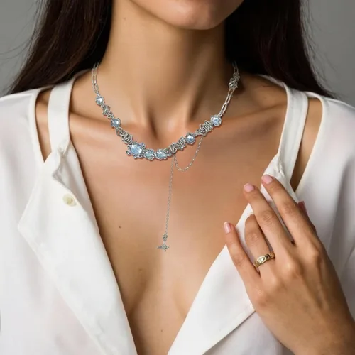 Vista 13 de Y2k - Collar irregular con dije de estrella, piedra de luna, diseño de cadena de moda, joyería de plata picante para mujer