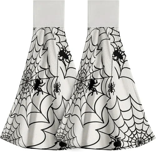 Vista 43 de Poppy Flower Hanging Hand Towels Set of 2,17x12 Inch Watercolor Chinoiserie Yellow Black Floral Soft Absorbent Dish Cloth Tie Towel for Kitchen