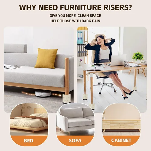 Vista 5 de Elevadores de Cama, Elevador de Muebles de Alta Resistencia en Alturas de 2, 3 o 4 Pulgadas, Bloques de Elevación para Cama, Sofá, Escritorio