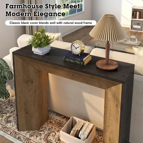 Vista 8 de Mesa consola de granja con luz LED, mesa de entrada rústica de 41 pulgadas con almacenamiento para entrada, pasillo, mesa de sofá industrial detrás