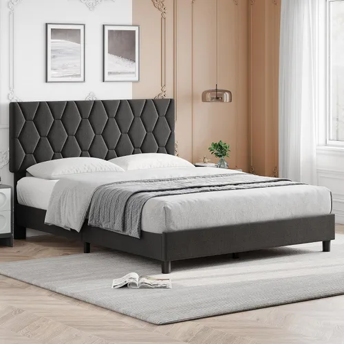 Vista 12 de GarveeHome Marco de Cama de Plataforma Tamaño Twin con Cabecera Tapizada y Soporte de Listones de Madera, Base de Colchón Tapizada/No Necesita Beige