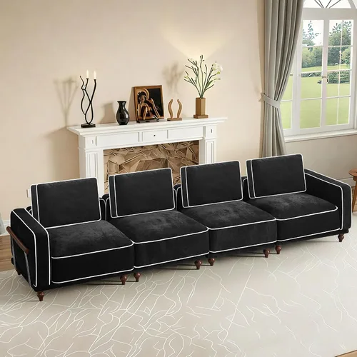Vista 13 de Sofá biplaza modular de 80 pulgadas, sofá modular Cloud con reposabrazos y patas de madera, cómodo sofá tapizado de 2 plazas para sala de estar