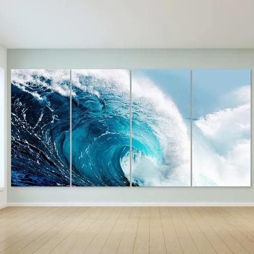 Vista 6 de Empire Art Direct Blue Wave ABCD - Juego de 4 paneles de vidrio templado flotante sin marco, listo para colgar, sala de estar, dormitorio y oficina