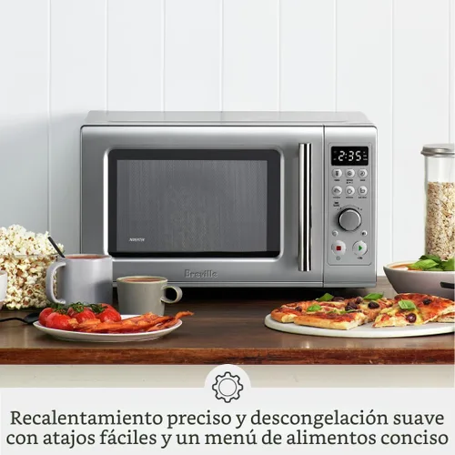 Vista 2 de [Usado] Breville BMO650SIL - Horno microondas de cierre suave compacto, color plateado Precisely reheat, defrost and cook food Soft close door