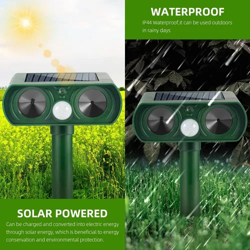 Vista 3 de Paquete de 4 repelentes de animales ultrasónicos solares para exteriores, dispositivos repelentes de ciervos impermeables activados por movimiento