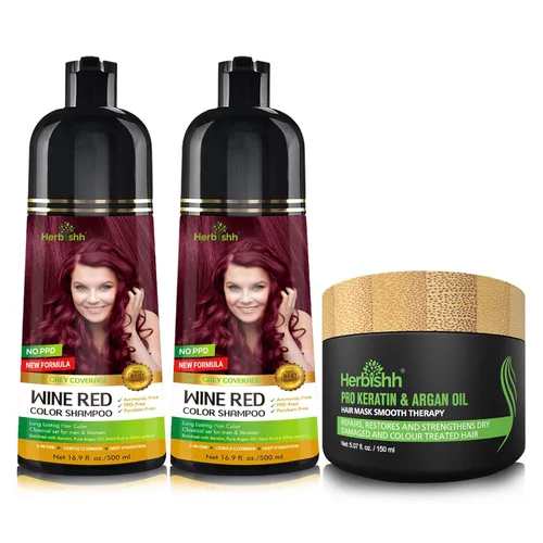 Vista 10 de Paquete combinado – 2 unidades de champú de color de cabello Herbishh + 1 máscara de cabello intenso de argán – Tinte para cabello gris de larga