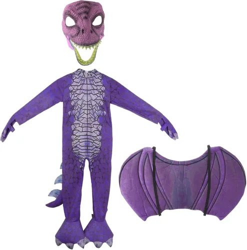 Vista 2 de Yiju Child Dragon Costume, Boys Dragon Wing, Tail and Mask Set for Halloween Dress Up Party Supplies, Purple XL 140cm