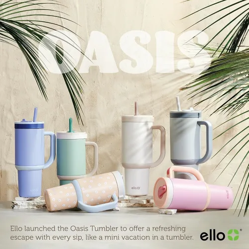 Vista 9 de Ello Oasis Vaso de 24 oz con asa y popote retráctil Taza reutilizable de acero inoxidable aislada 100% a prueba de fugas, regalos