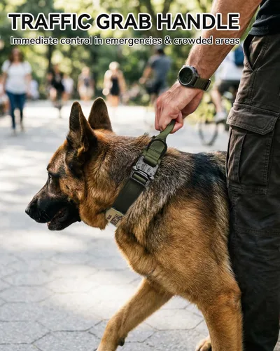 Vista 2 de Joytale Collar táctico para perro con asa, collar militar ajustable y resistente con 2 parches para entrenamiento, adecuado para perros medianos