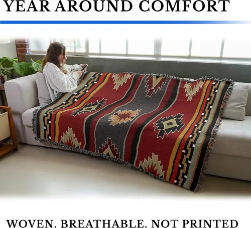 Vista 5 de Pure Country Weavers Manta Kaibab - Inspirada en los Nativos Americanos del Suroeste - Tapiz Decorativo de Regalo Tejido de Algodón - Hecho