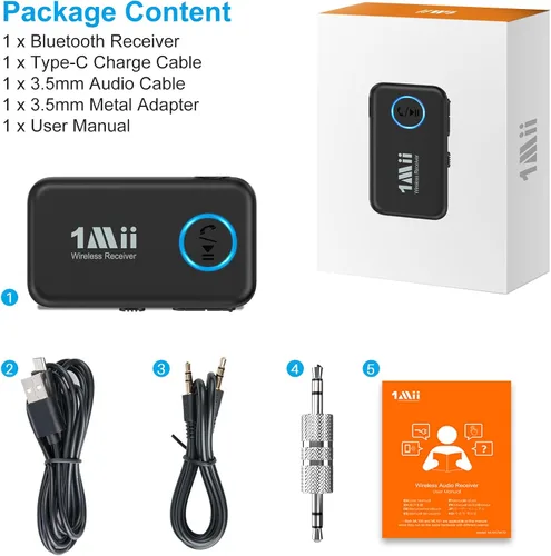 Vista 8 de 1Mii Receptor de música Bluetooth 5.3 para estéreo de coche/hogar, adaptador Bluetooth auxiliar para automóvil con control de volumen, soporta